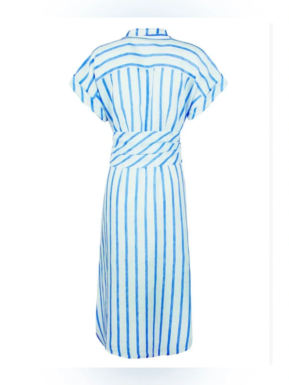 Finley Smithy Sash Waist Linen Shirtdress stripped blue & white linen dress  S - Picture 3 of 10